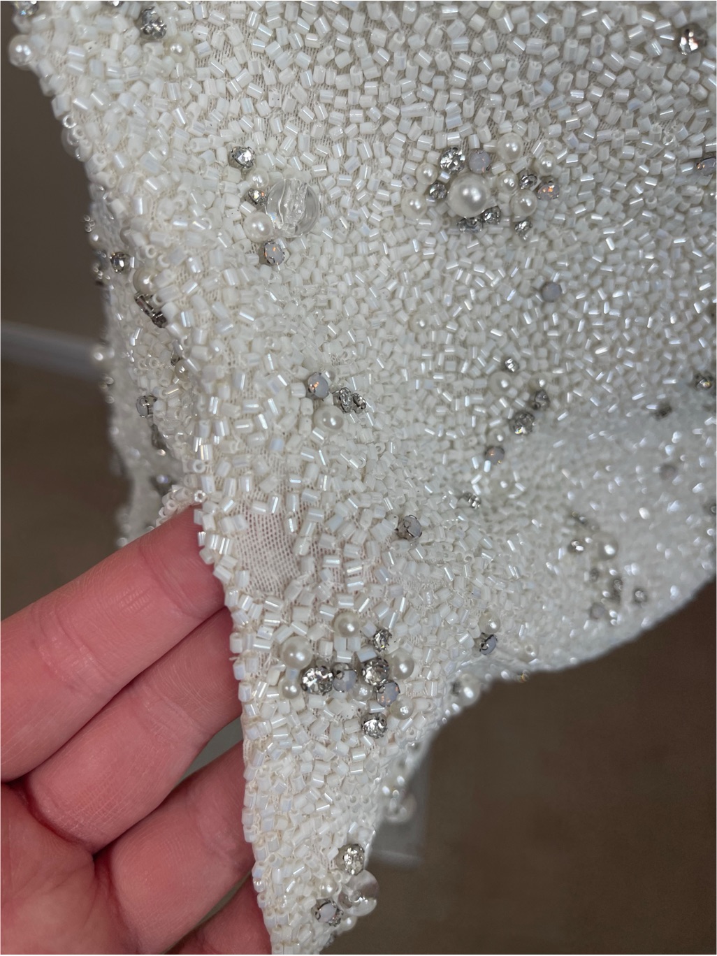 Clio Peppiatt Bridal Crystal Bead Embellished White Wedding Mini Dress Size S — image 7 of 8
